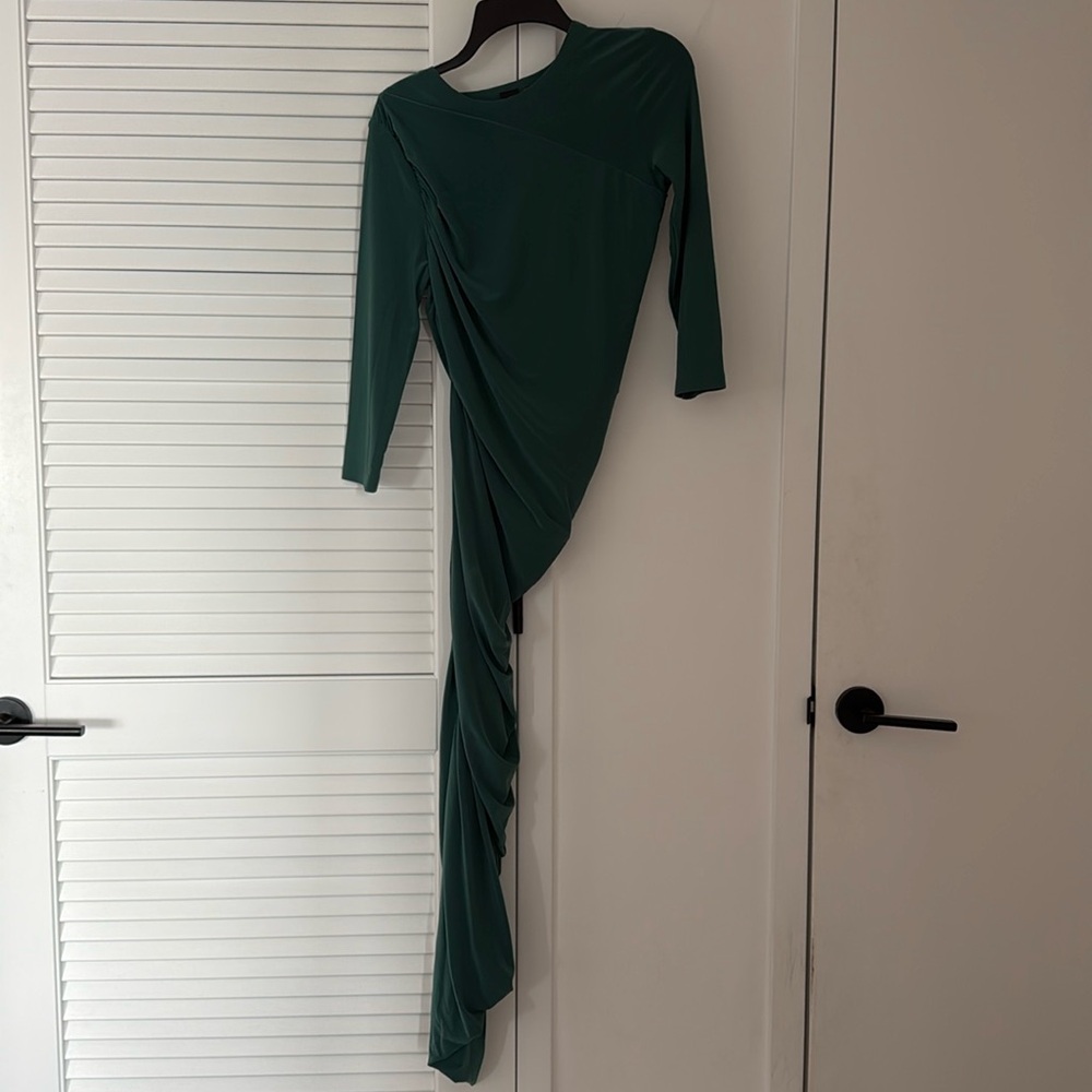 Norma Kamali Long Sleeve Diana Gown in Mountain Green XSmall